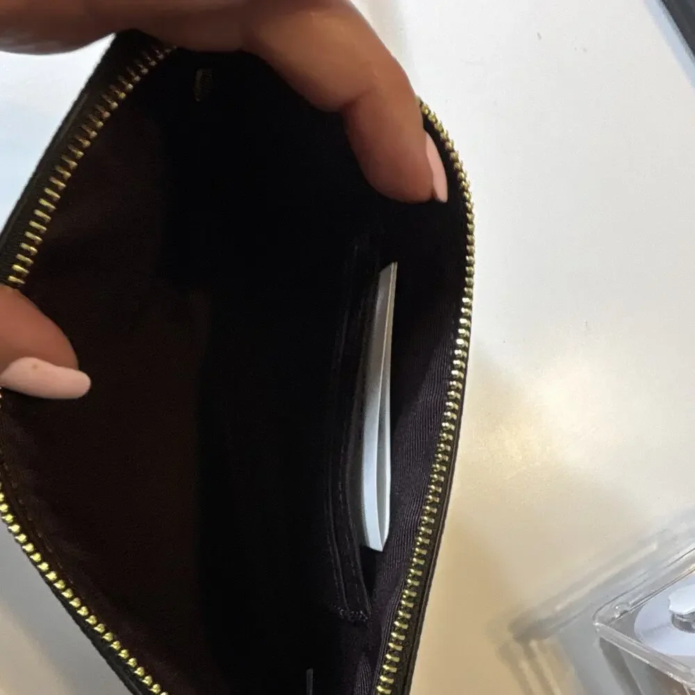 Coach Black Solid Zip Wristlet Wallet w/ Wrist Strap Logo Accent for Women